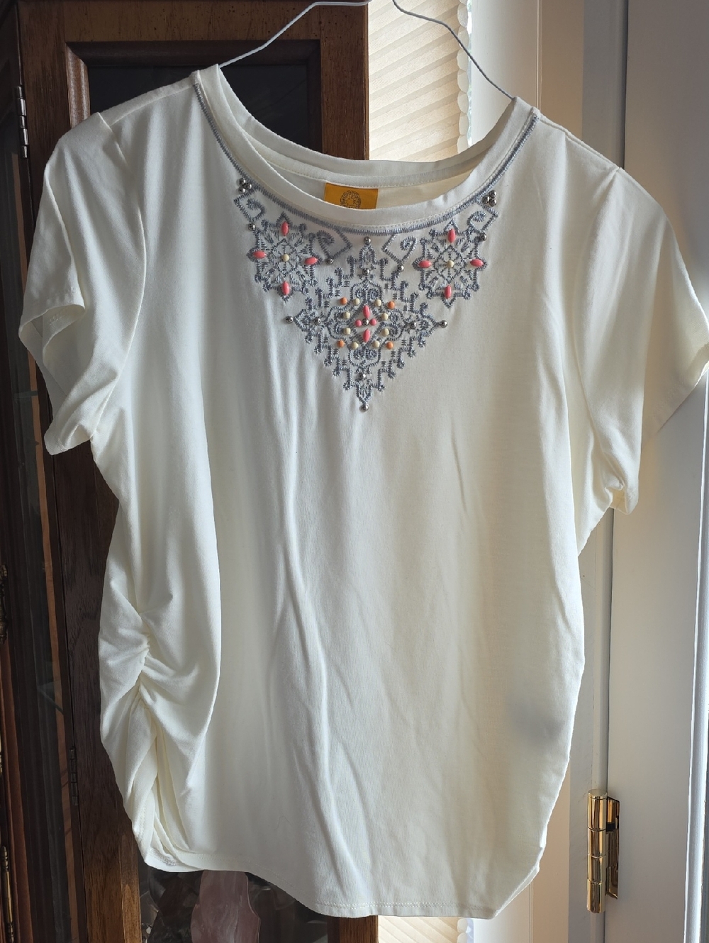 Ruby Rd. Ivory Short-Sleeve Top with Beaded Neckline